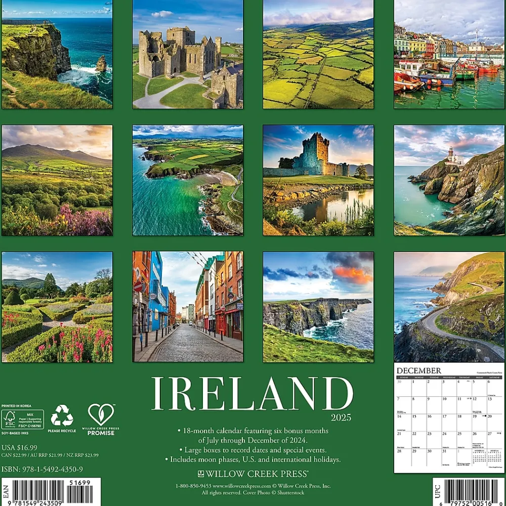 2025 Calendars|Willow Creek 2025 Ireland 12" x 12" Monthly Wall Calendar (43509)