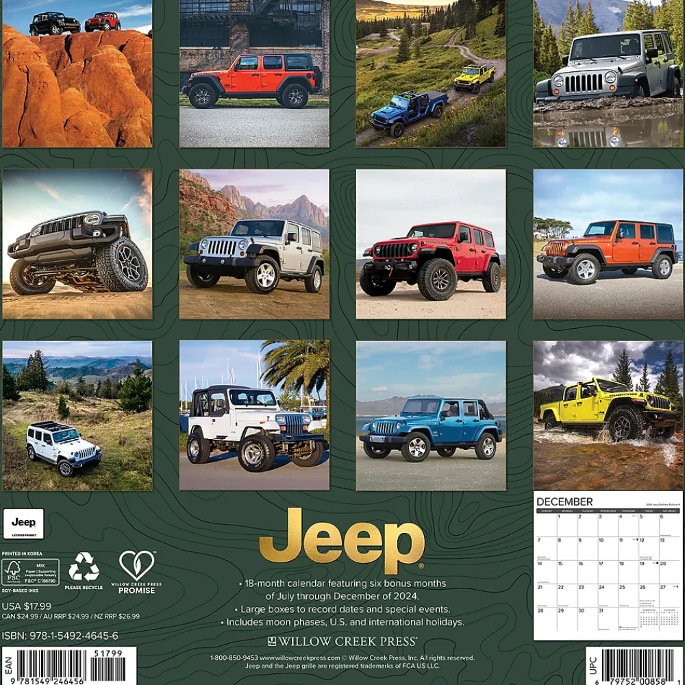 2025 Calendars|Willow Creek 2025 Jeep 12" x 12" Monthly Wall Calendar (46456)