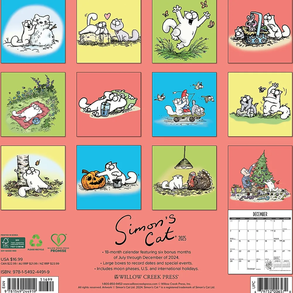 2025 Calendars|Willow Creek 2025 Simon's Cat 12" x 12" Monthly Wall Calendar (44919)