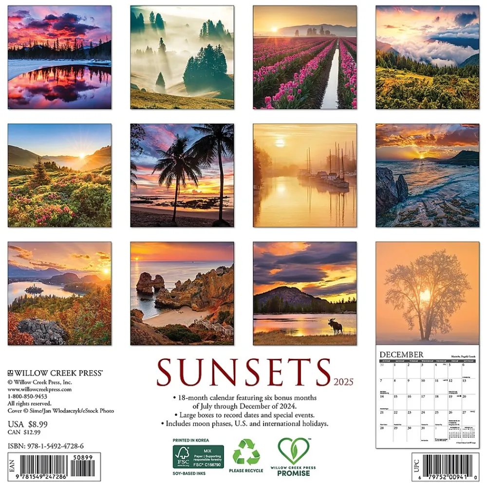 2025 Calendars|Willow Creek 2025 Sunsets 2025 7" x 7" Yearly Wall Calendar (47286)