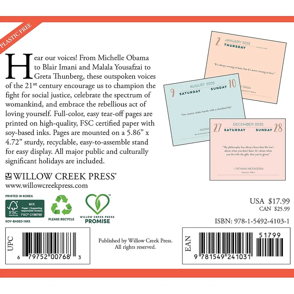 2025 Calendars|Willow Creek 2025 That's What She Said, Inspiring Women Quotes 6" x 5.5" Day-to-Day Calendar (41031)