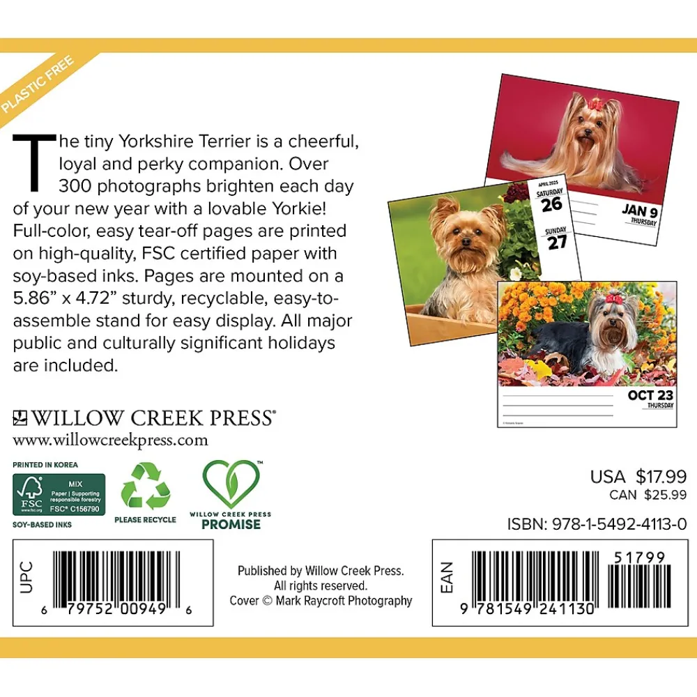 2025 Calendars|Willow Creek 2025 Yorkies 6" x 5.5" Day-to-Day Calendar (41130)