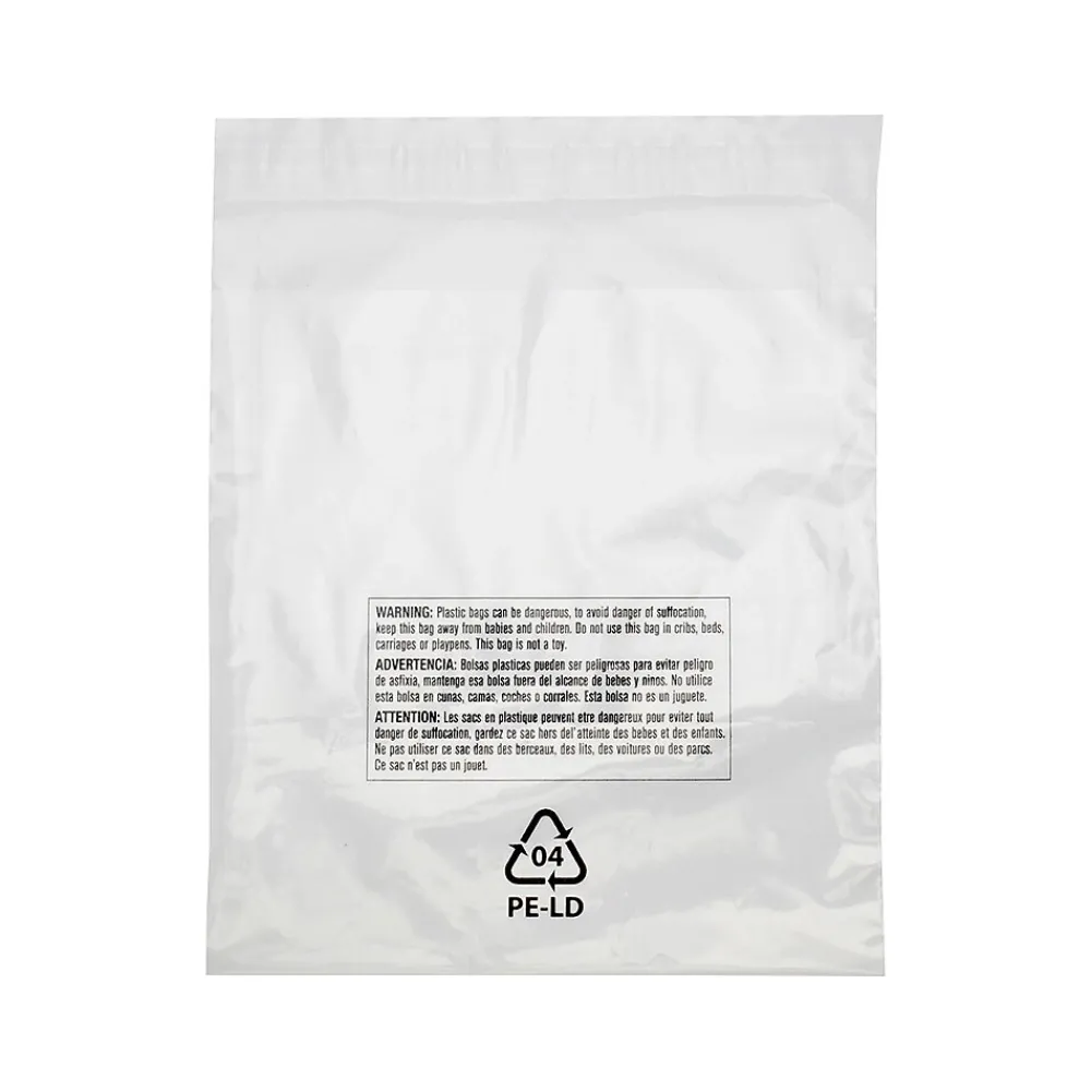 Best Laddawn 12" x 18" Lip & Tape Reclosable Suffocation Warning Poly Bags, 1.5 Mil, Clear, 1000/Carton (16230)