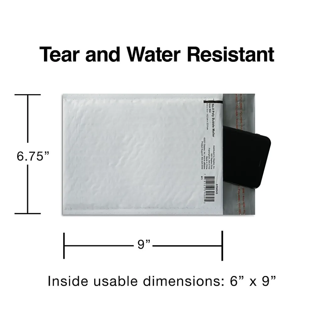 Online Staples 6" x 9" Self-Sealing Bubble Mailer, White (56543)