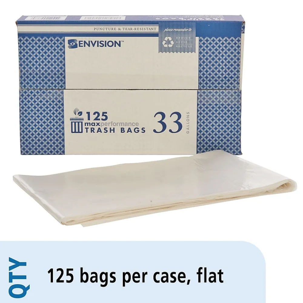 33 Gallon Industrial Trash Bag, 33" x 39", Low Density, 0.7 mil, Clear, 125 Bags/Box (8105011839768)<AbilityOne Sale