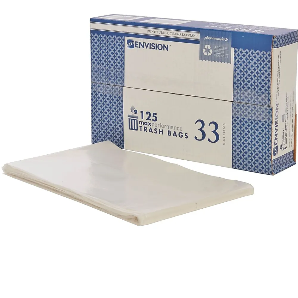 33 Gallon Industrial Trash Bag, 33" x 39", Low Density, 0.7 mil, Clear, 125 Bags/Box (8105011839768)<AbilityOne Sale