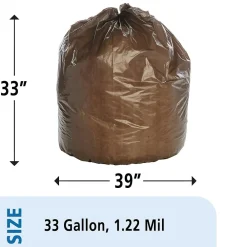 33 Gallon Industrial Trash Bag, 33" x 39", Low Density, 1.22 mil, Dark Brown, 125 Bags/Box (8105011839769)<AbilityOne Discount