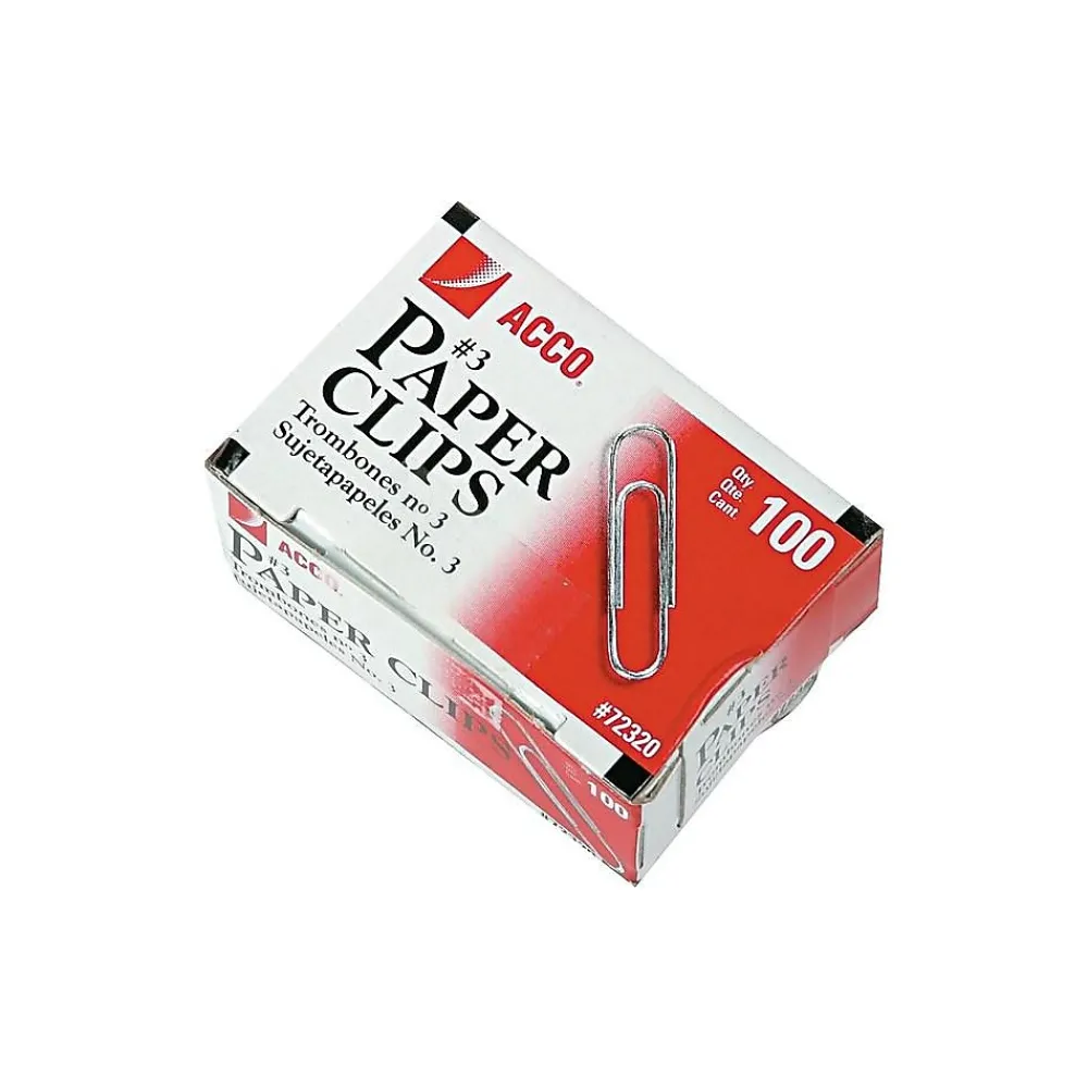 Clips & Fasteners|ACCO #3 Economy Paper Clips, Silver, 100/Box, 10 Boxes/Pack (72320)