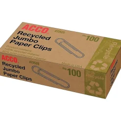 Clips & Fasteners|ACCO Recycled Paper Clips, Jumbo, Silver, 100/Box, 10 Boxes/Pack (A7072525)