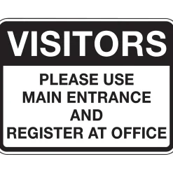 Accuform 18" x 24" Reflective Aluminum Facility Traffic Sign "VISITORS..", Black On White (FRR288RA)