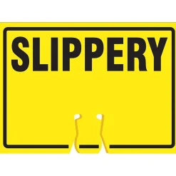 Accuform Traffic Cone Top Warning Sign, SLIPPERY, 10" x 14", Plastic (FBC729)