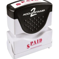 Stamps & Stamp Pads|Accu-Stamp 2 One-Color Pre-Inked Shutter Message Stamp, PAID, 1/2" x 1-5/8" Impression, Red Ink (035578)