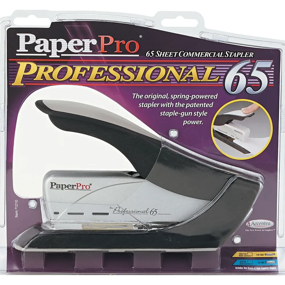Staplers|PaperPro ACI ™ High Capacity Stapler, Fastening Capacity 65 Sheets, Black/Silver (1210)