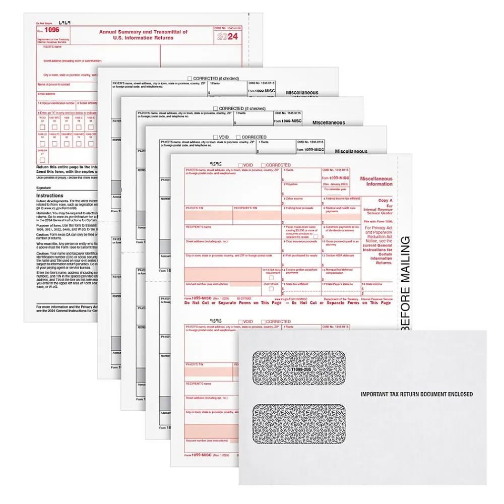Tax Forms*Adams 2024 1099-MISC 4-Part Laser/Inkject Tax Forms with Envelopes and software, 100/pack (LMISC5KIT-S)