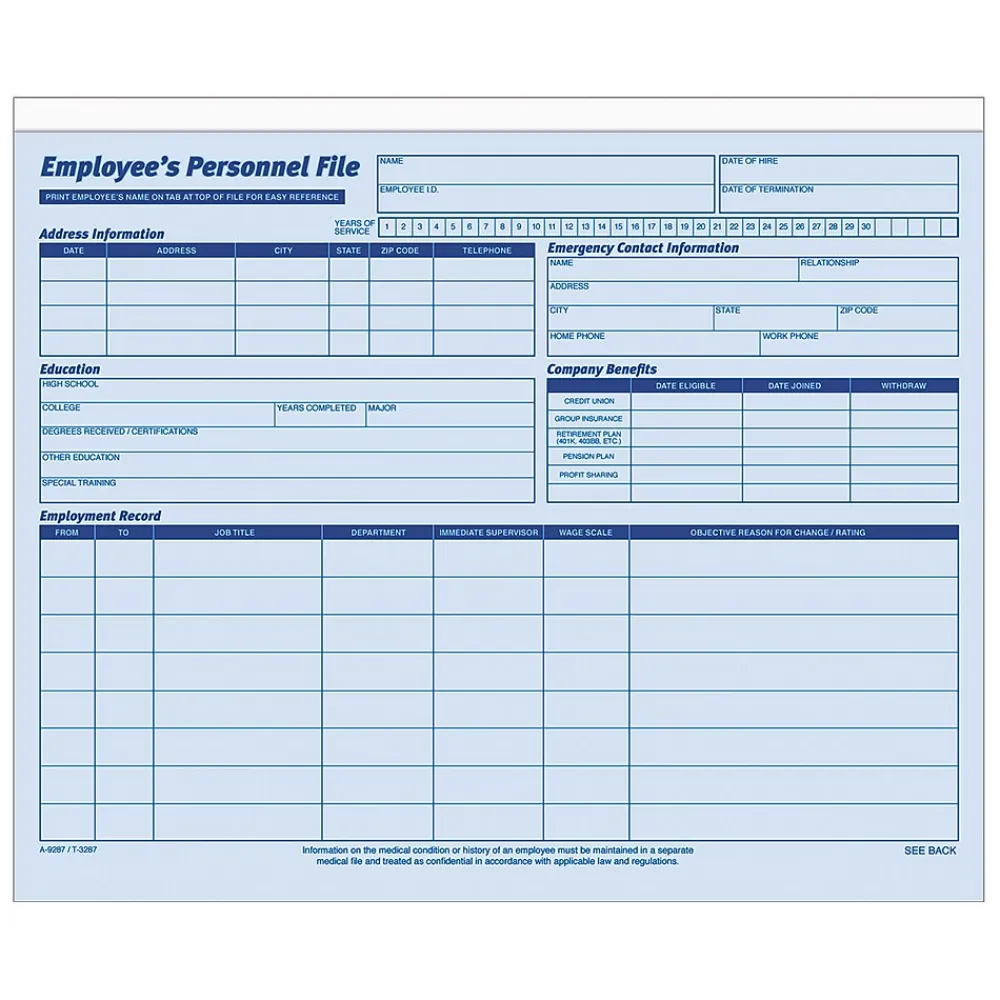 Hr Forms*Adams 1 Part Employee Personal Files, 20/Pack (9287ABF)