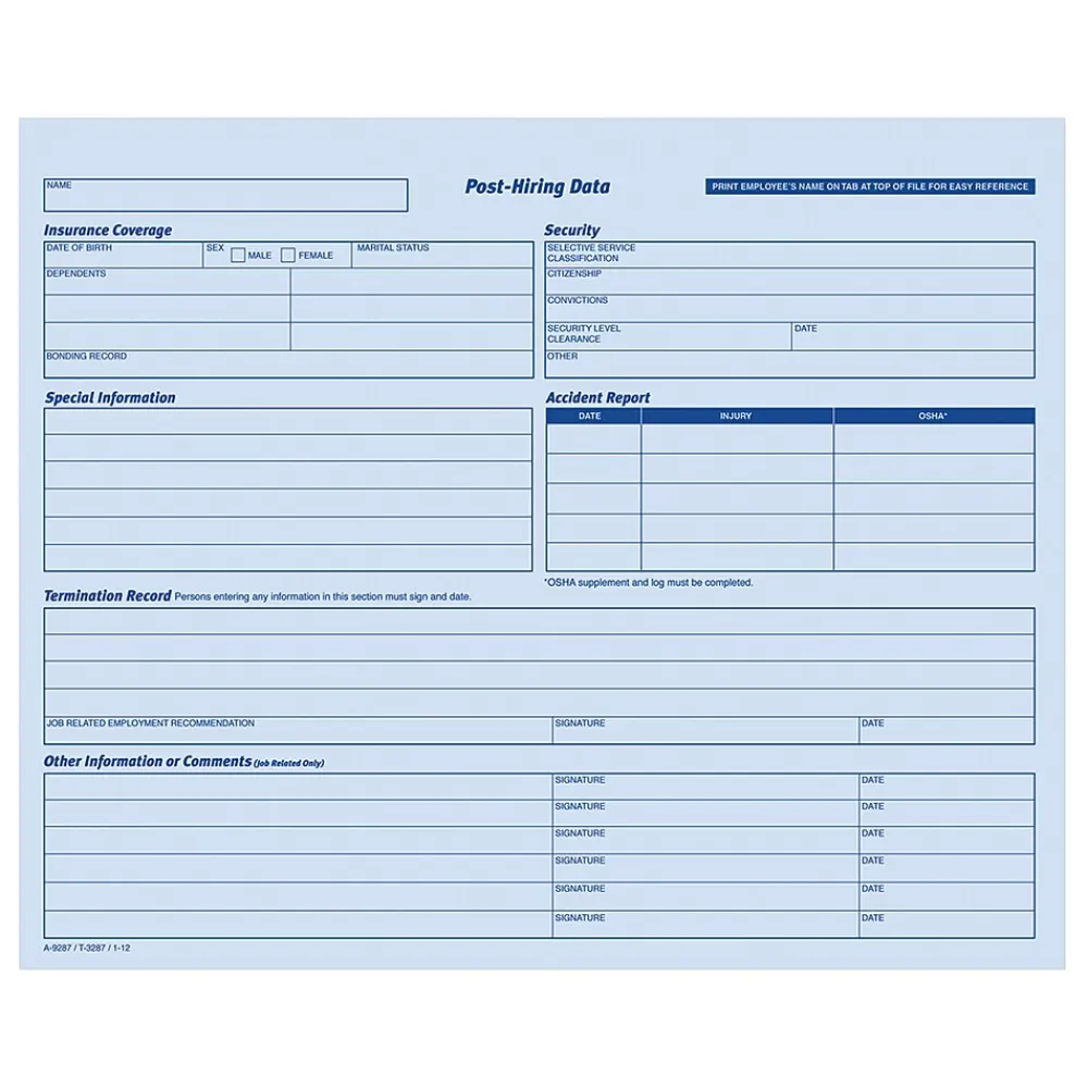 Hr Forms*Adams 1 Part Employee Personal Files, 20/Pack (9287ABF)