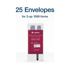 Clearance Adams 2024 Self-Seal Security-Tinted Double-Window 1099 Tax Envelope, 8.75" x 3.75", White, 25/Pack (STAX3-24)