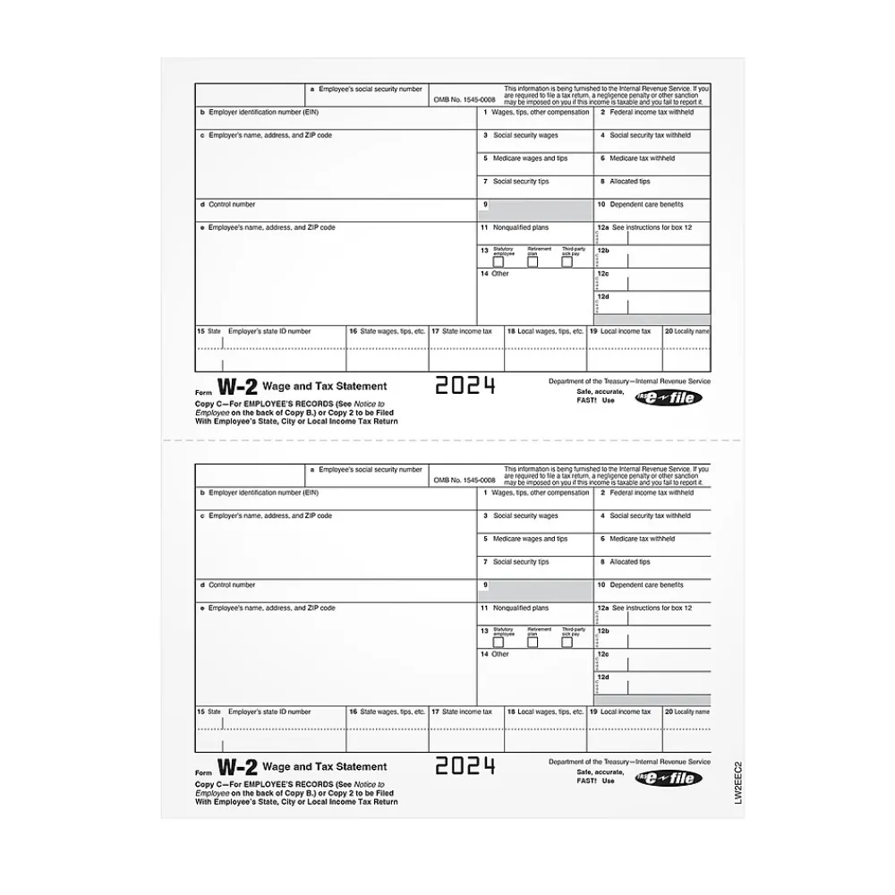 Tax Forms*Adams 2024 W-2 Tax Form, 1-Part, Copy C, 100/Pack (LW2EEC2)