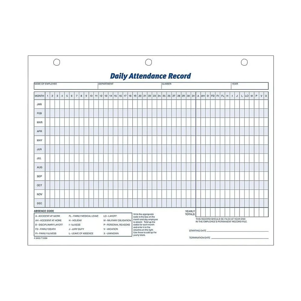 Hr Forms*Adams Attendance Records, 50/Pack (ABF 9493)