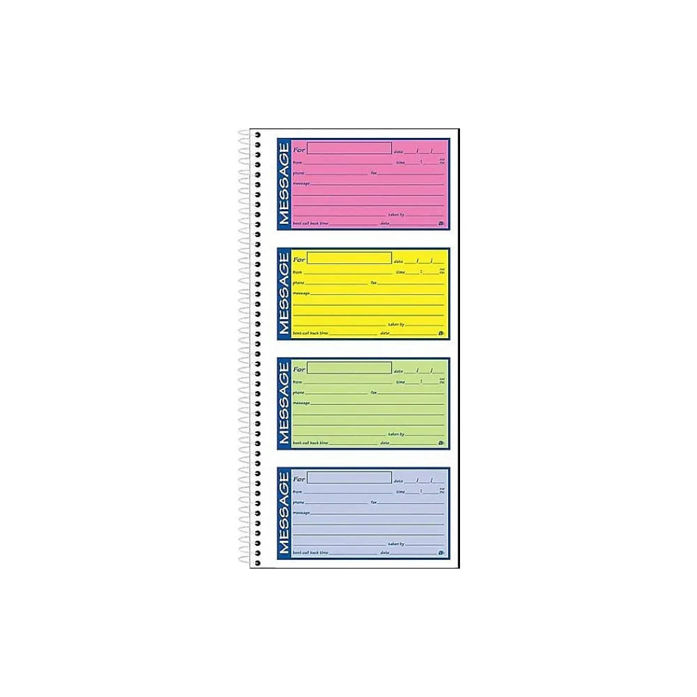 Notepads|Adams High Impact Phone Message Pad, 5.25" x 11", Wide Ruled, Blue/Yellow/Green/Pink, 50 Sheets/Pad (SC1153RB)