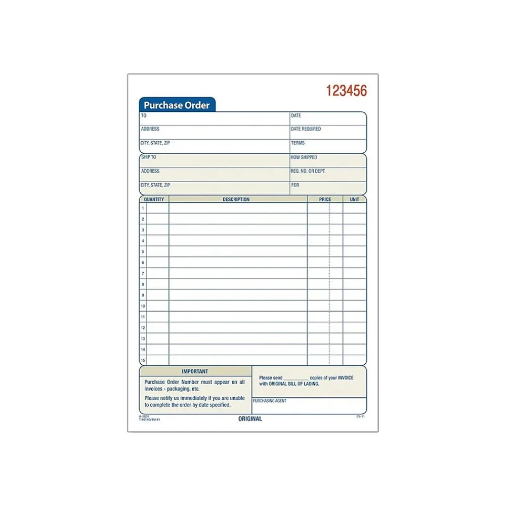 Business Forms*Adams 2-Part Carbonless Purchase Requisitions, 8.44"L x 5.56"W, 50 Sets/Book (DC5831)