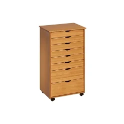 Storage Cabinets*Adeptus 40.28" Solid Pine Roll Cart with 8 Drawers, Medium Pine (76154)