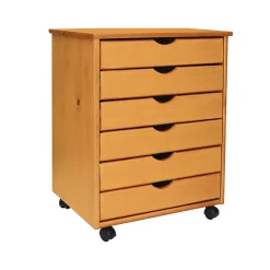 Storage Cabinets*Adeptus 25.43" Solid Pine Roll Cart with 6 Drawers, Medium Pine (76152)