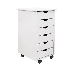 Storage Cabinets*Adeptus 25.8" Solid Pine Roll Cart with 6 Drawers, Whitewash (10018)