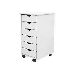 Storage Cabinets*Adeptus 25.8" Solid Pine Roll Cart with 6 Drawers, Whitewash (10018)