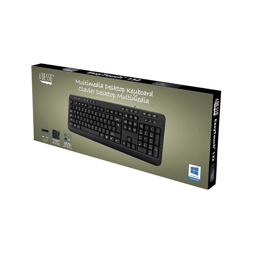 Clearance Adesso EasyTouch Wired Keyboard, Black (AKB-132HB)