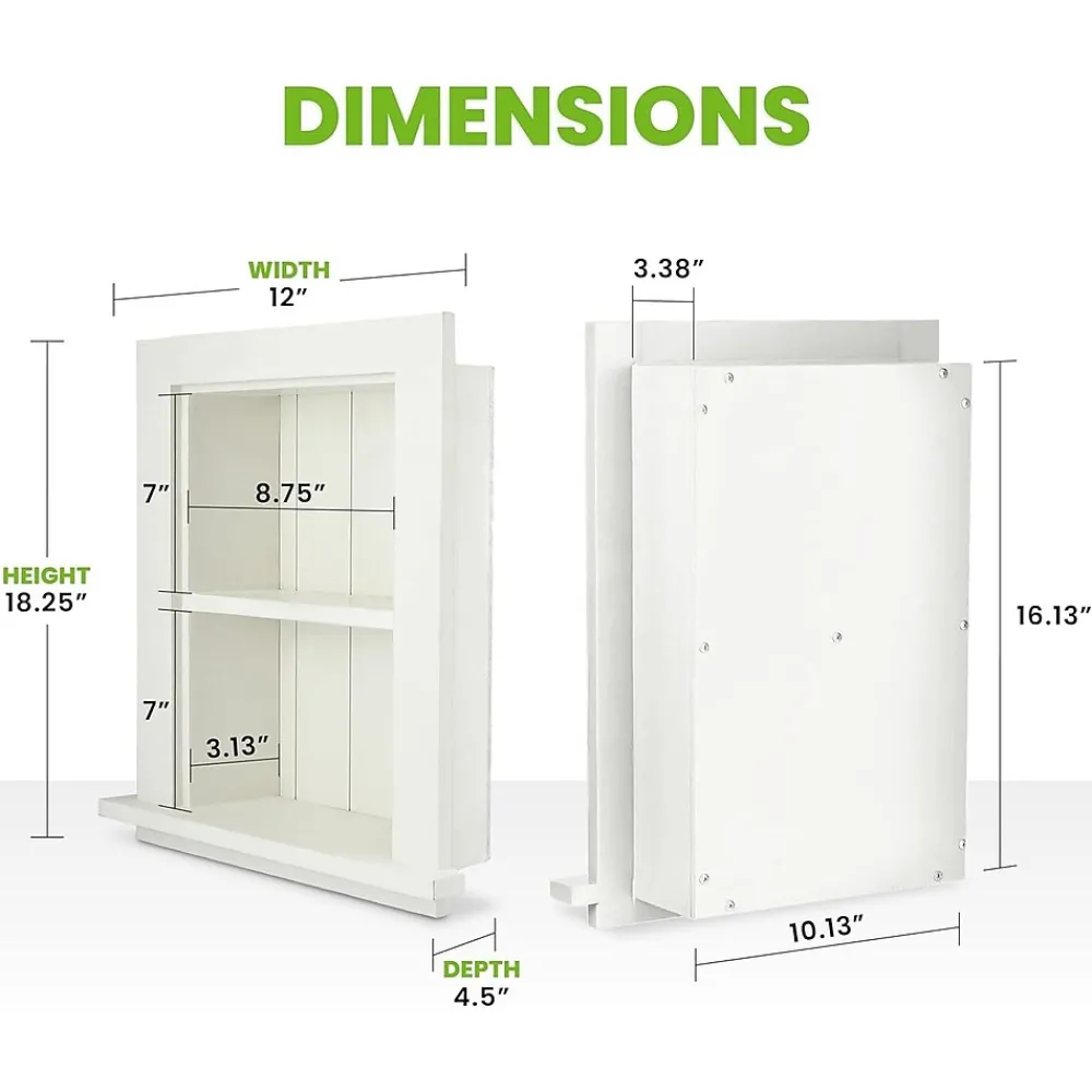 Shelving*AdirHome 1-Shelf Recessed Wall Mount Shelf, 19" x 12.75" x 4.75", (515-01-WHI) White