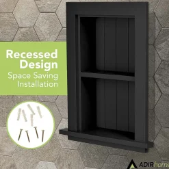 Shelving*AdirHome 1-Shelf Wood Bathroom Recessed Wall Shelf, 19" x 12.75" x 4.75", Black, 2/Pack (515-01-BLK-2PK)