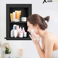 Shelving*AdirHome 1-Shelf Wood Bathroom Recessed Wall Shelf, 19