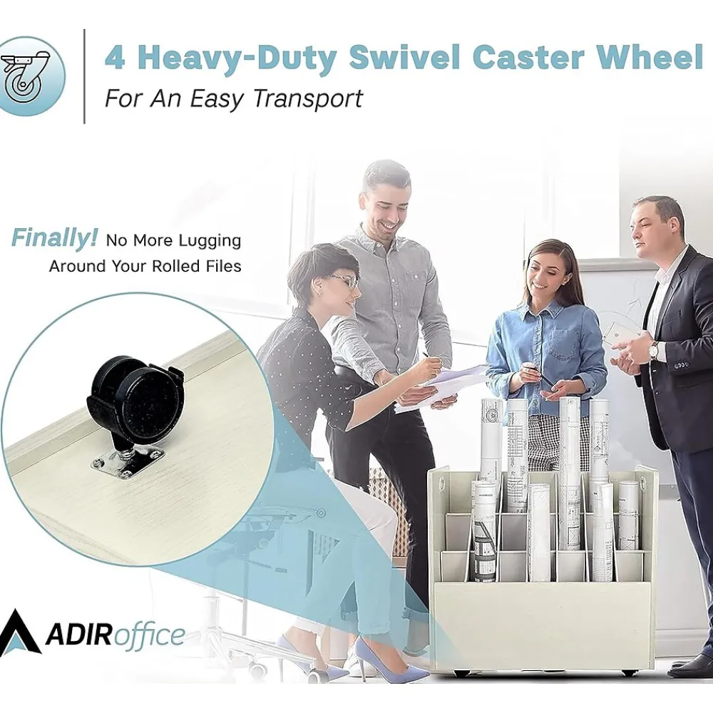 File Cabinets*AdirOffice 21-Slot Mobile Roll File, 28.5"H x 30"W x 15.75"D, White, 2/Pack (625-WHI-2PK)