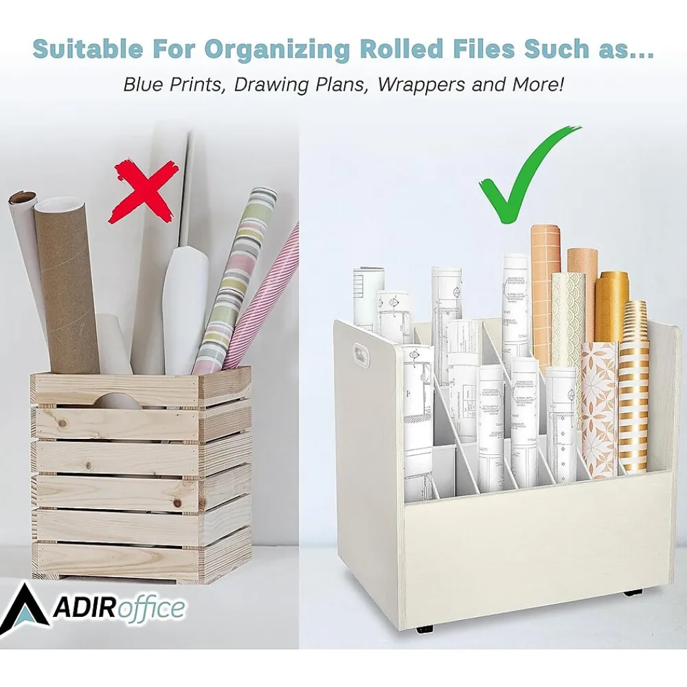 File Cabinets*AdirOffice 21-Slot Mobile Roll File, 28.5"H x 30"W x 15.75"D, White, 2/Pack (625-WHI-2PK)