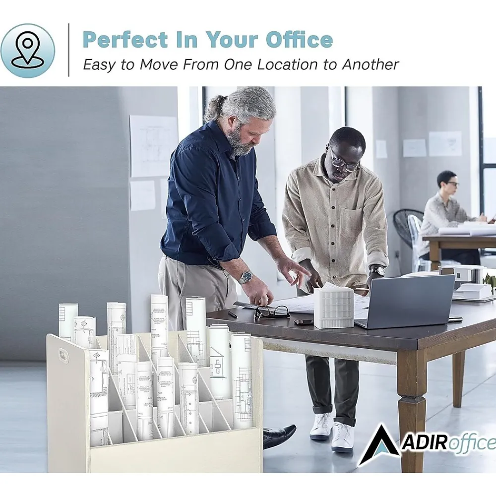 File Cabinets*AdirOffice 21-Slot Mobile Roll File, 28.5"H x 30"W x 15.75"D, White, 2/Pack (625-WHI-2PK)
