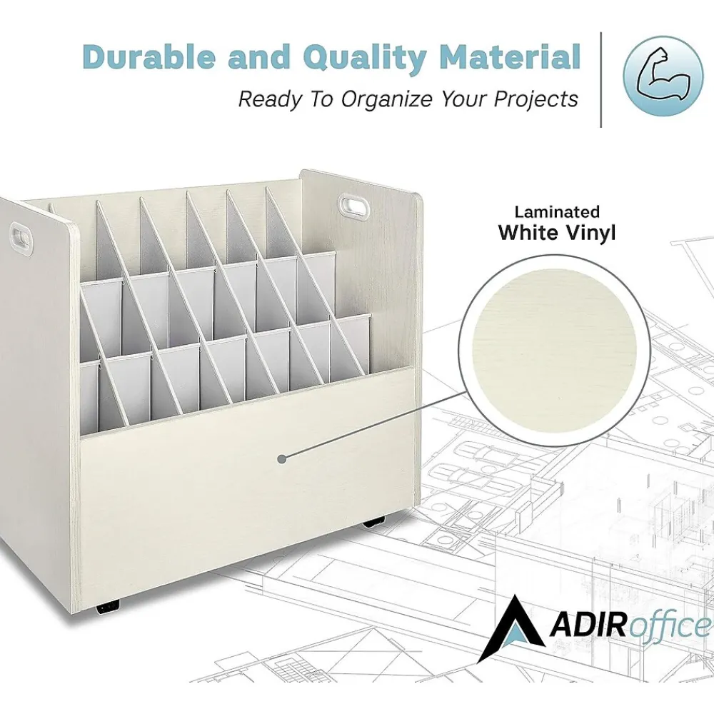 File Cabinets*AdirOffice 21-Slot Mobile Roll File, 28.5"H x 30"W x 15.75"D, White, 2/Pack (625-WHI-2PK)