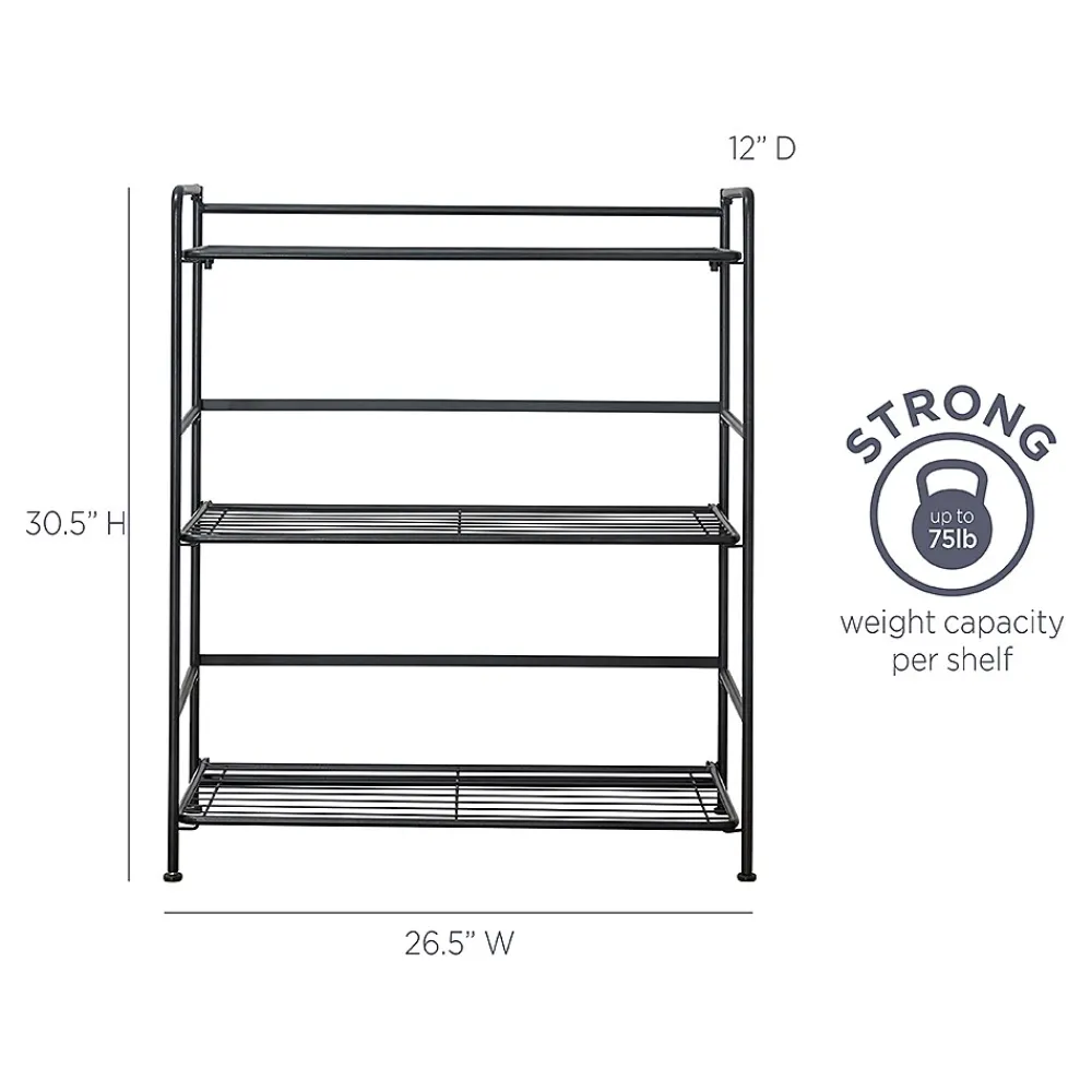 Shelving*Advantus FlipShelf 3-Shelf Steel Rack, 30.5" x 26.75" x 12", Black (38703)