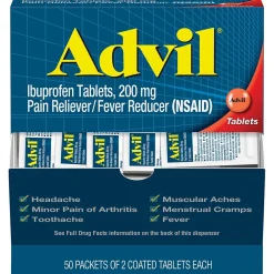 Ibuprofen Pain Reliever, 200mg, 2/Packet, 50 Packets/Box (15489)<Advil Outlet