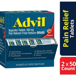 Ibuprofen Pain Reliever, 200mg, 2/Packet, 50 Packets/Box (15489)<Advil Outlet