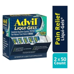 Liqui-Gels Pain Reliever/Fever Reducer, Solubilized Ibuprofen 200mg, 2/Packet, 50 Packets/Box (016902)<Advil Hot