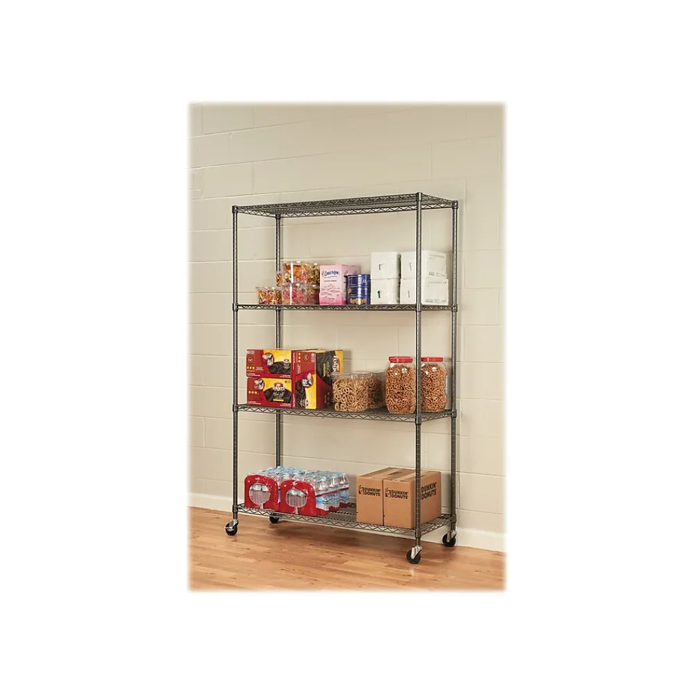 Shelving*Alera Complete 4-Shelf Metal Unit, 48"W, Anthracite Black (ALESW604818BA)