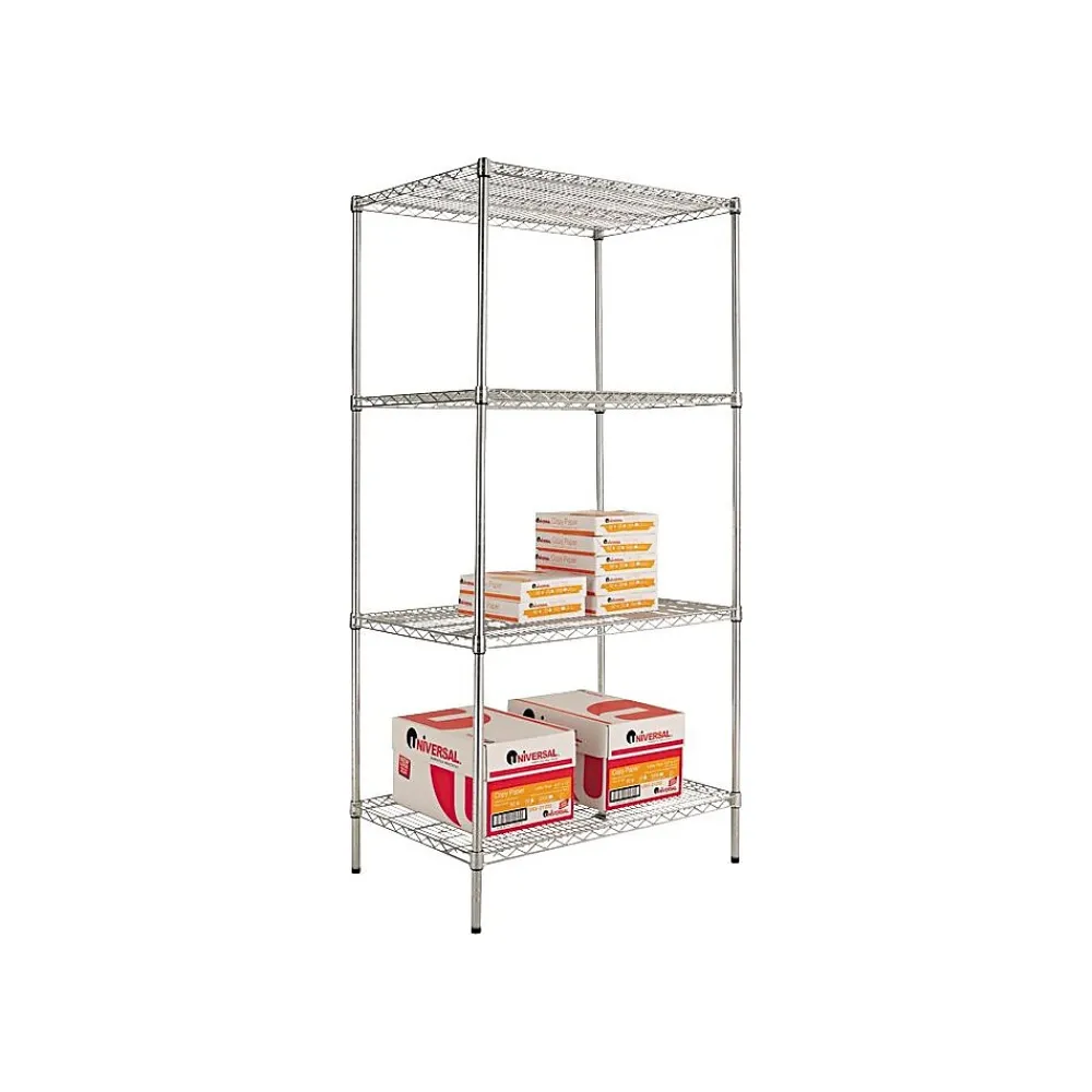 Shelving*Alera Industrial 4-Shelf Wire Shelving Starter Set, 72"H x 36"W x 24"D, Silver (SW503624SR)