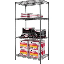 Shelving*Alera Industrial Wire Shelving Starter Set, 36Wx24"D, Black Anthracite