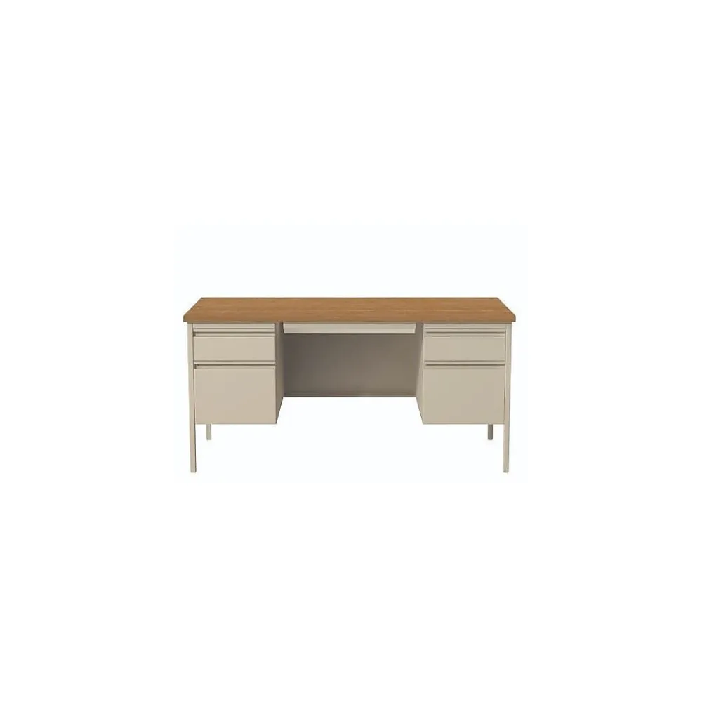 Office Desks*Alera 60"W Double Pedestal Desk, Cherry/Putty (ALEHSD6030PC)
