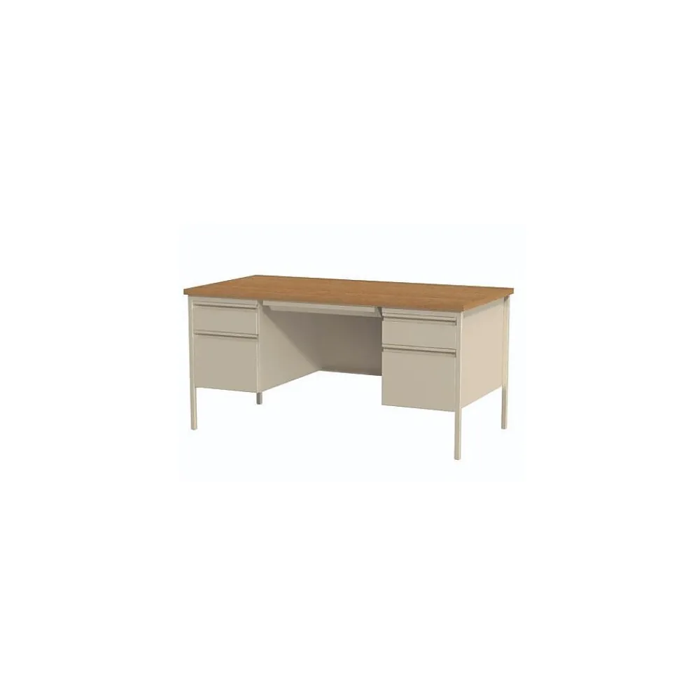 Office Desks*Alera 60"W Double Pedestal Desk, Cherry/Putty (ALEHSD6030PC)