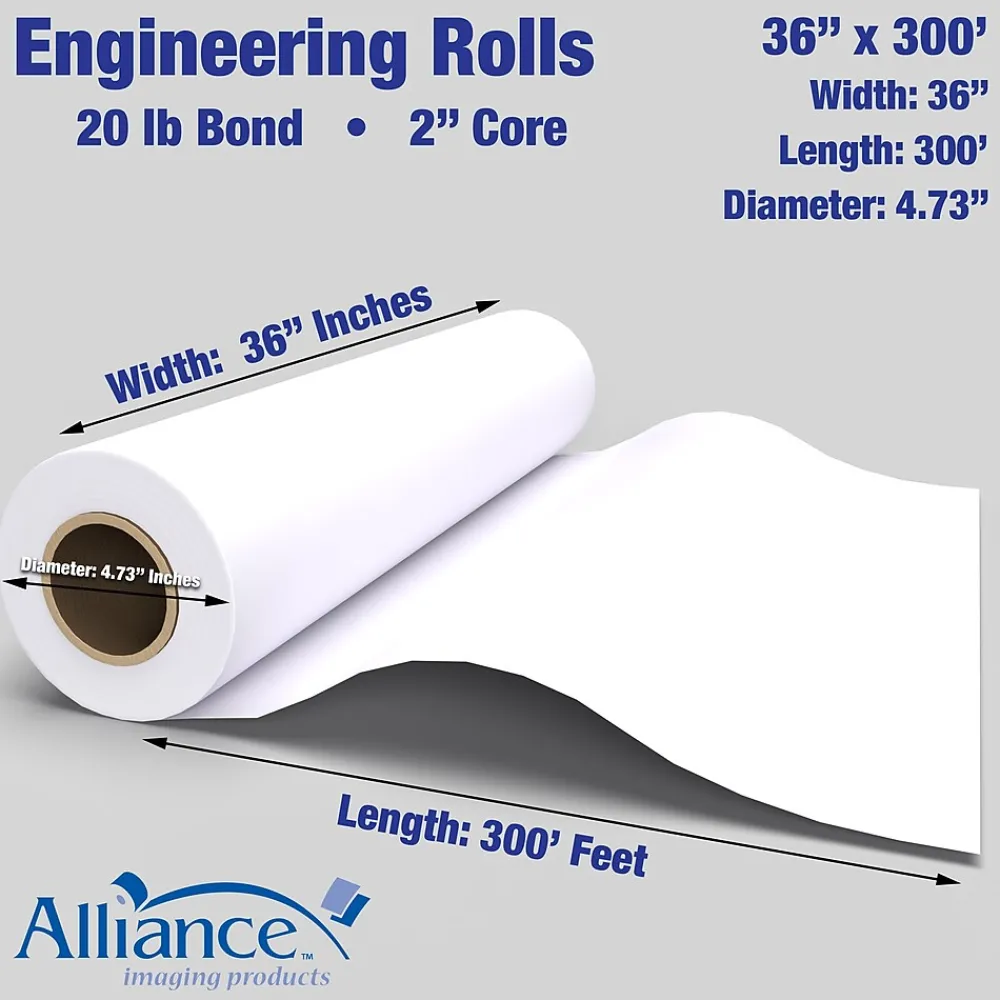 Wide Format Paper*Alliance 20# Wide Format CAD Inkjet Bond Paper, 36" x 300', Uncoated, 2/Pack (36300)