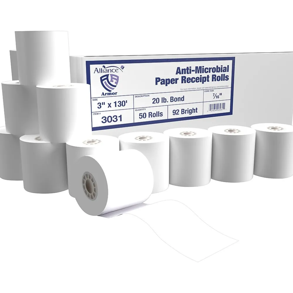 Pos Paper*Alliance Armor Receipt Paper Roll, 3" x 130', 50 Rolls/Carton (3031)