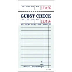 Business Forms*Alliance 1-Part Carbonless Guest Checks, 3.4" x 6.73", 50 Sets/Book, 2/Carton (367401)
