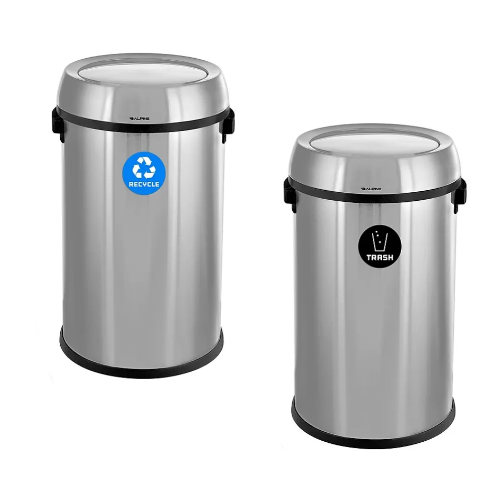 Alpine Dual-Stream Trash/Recycling Station, 34-Gallon, Stainless Steel (ALP470-65L-1-R-T)<Alpine Industries Sale